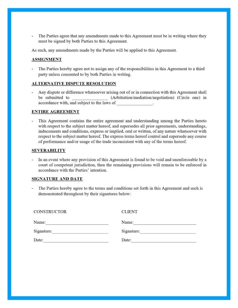 Construction Contract Agreement Template Pdf - Editable, Printable ...