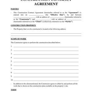 Modèle de contrat de construction, téléchargement PDF