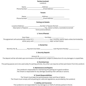 Parking Lot Rental Agreement Template Etsy Parking Lot Rental Agreement Template Etsy