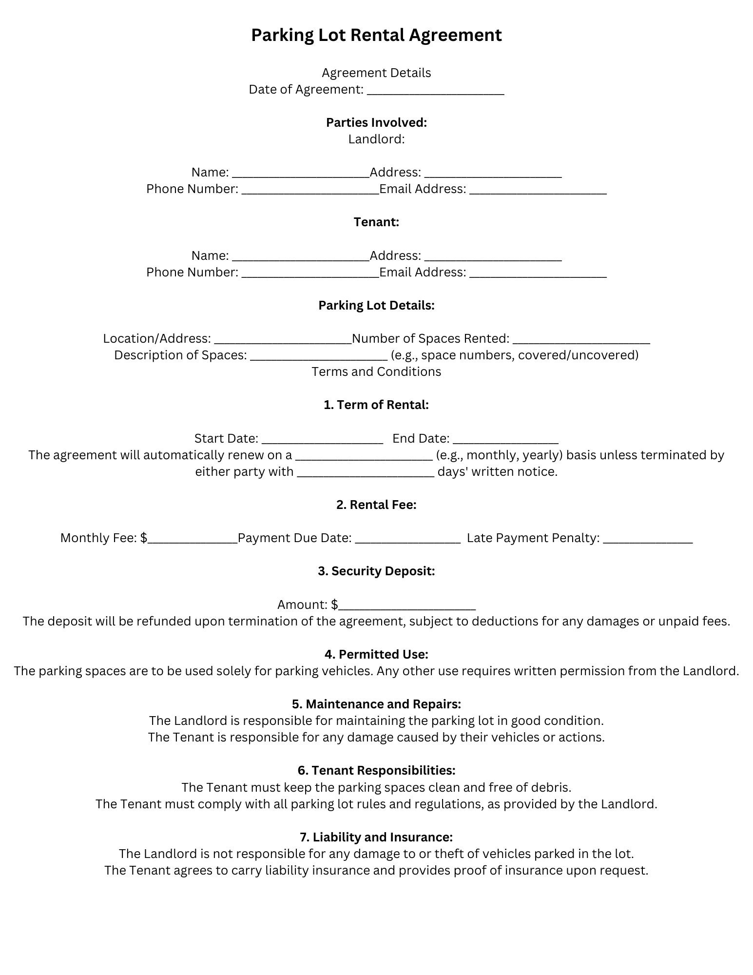 Parking Lot Rental Agreement Template Etsy Parking Lot Rental Agreement Template Etsy