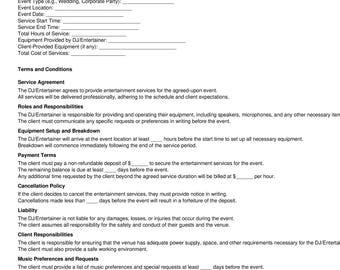 DJ/Entertainment Service Contract | Event Entertainment Agreement | Editable PDF
