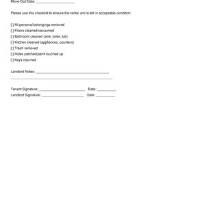 Move-Out Checklist Template | Editable Tenant Departure Inspection Form PDF