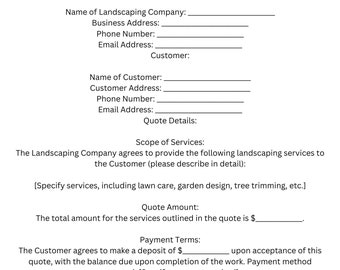 Lawn and Landscaping Quote Agreement Template