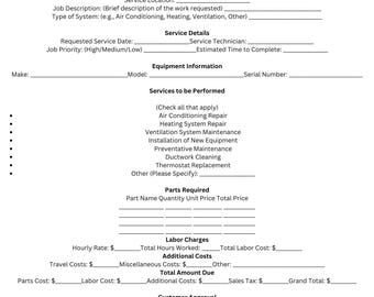 HVAC Service Work Order Template - Etsy