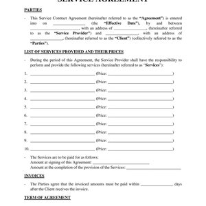 Service-Contract-Template, Instant Downloadable PDF