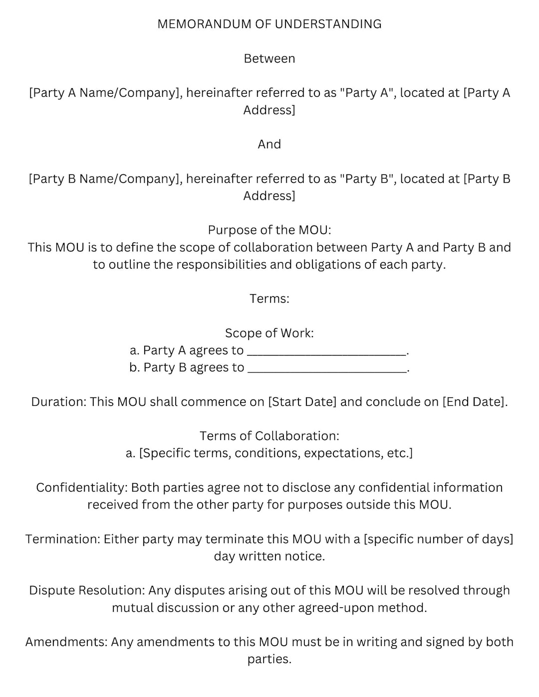 覚書（MOU）テンプレート - Etsy 日本