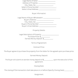 Wholesale Real Estate Agreement-Template, instant download