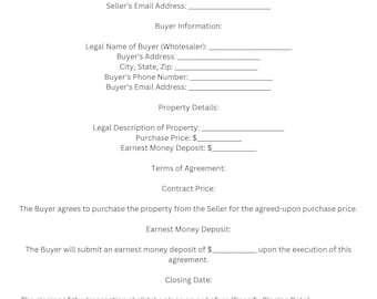 Wholesale Real Estate Agreement-Template, instant download