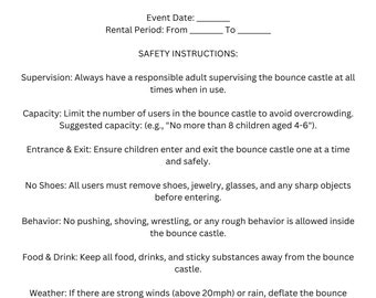 Bounce Castle Safety Instruction Form