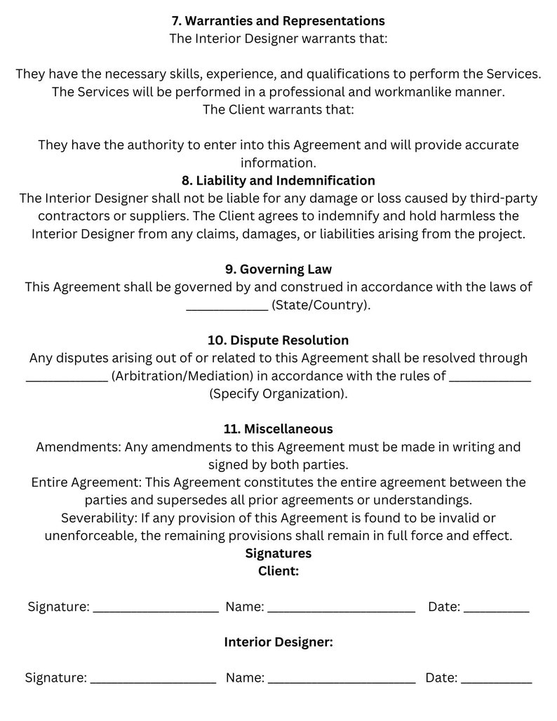 Plantilla de contrato de diseño de interiores PDF - Etsy México