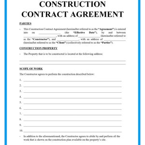 Construction Contract Agreement Template Etsy Construction Contract Agreement Template Etsy