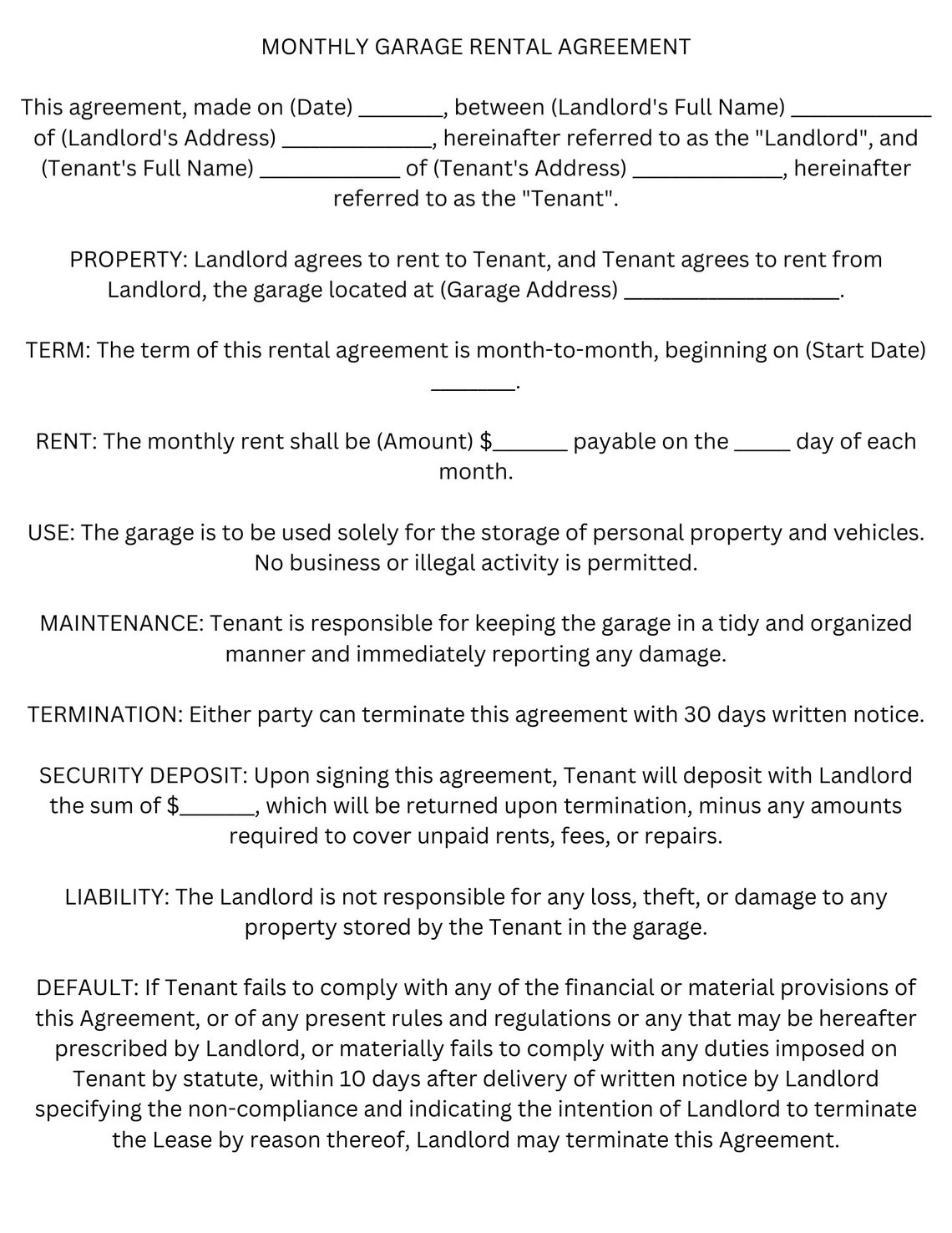 Monthly Garage Rental Agreement Form Template PDF Download Etsy Monthly Garage Rental Agreement Form Template PDF Download Etsy
