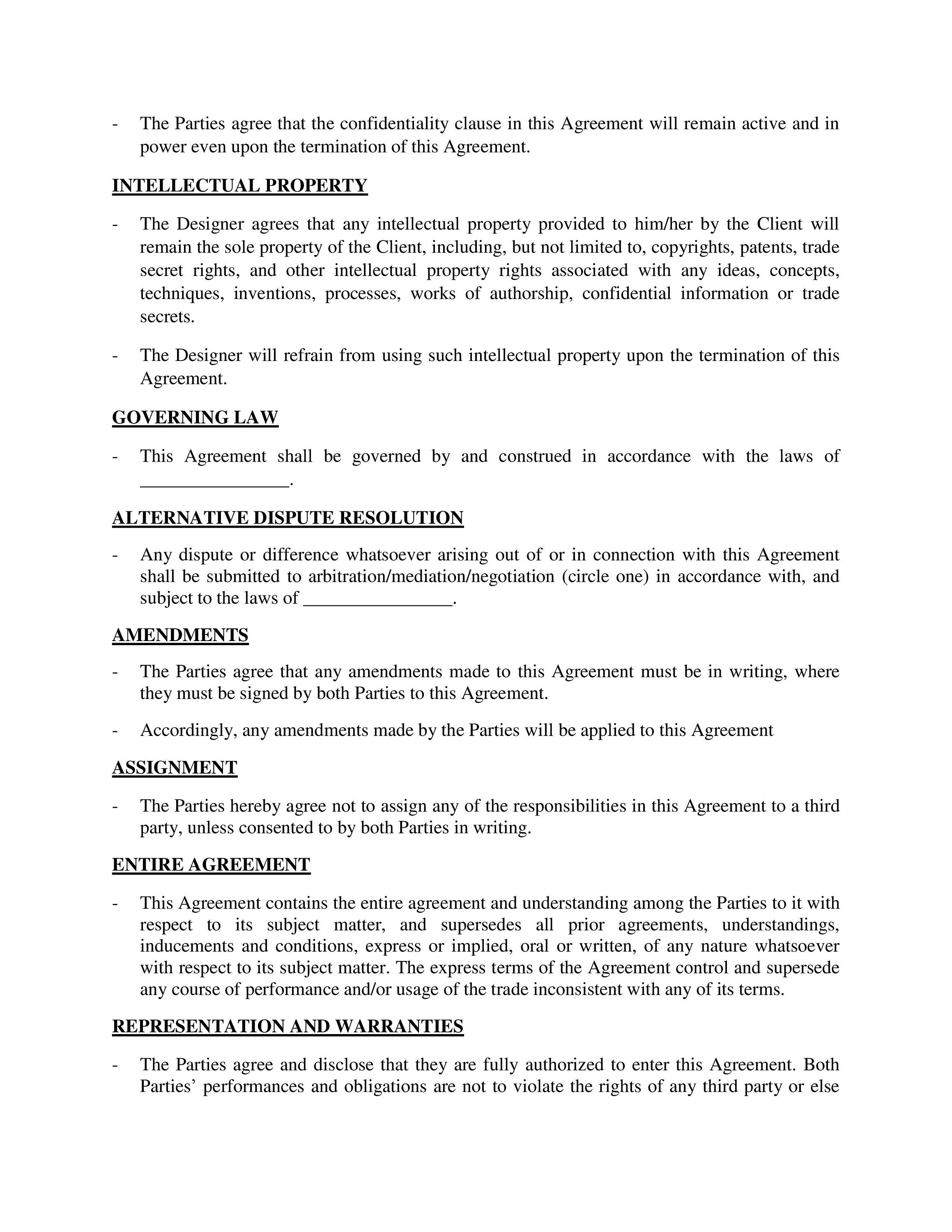 Simple website design agreement template etsy