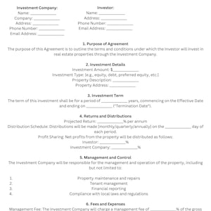 Real Estate Investment Agreement-Template PDF