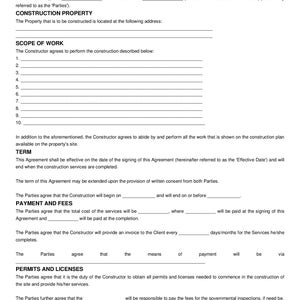 Construction Contract Template | Editable Construction Agreement | Printable PDF