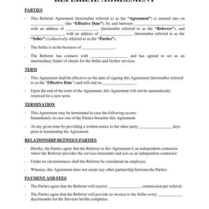 Referral-Agreement-Template, Instant Download