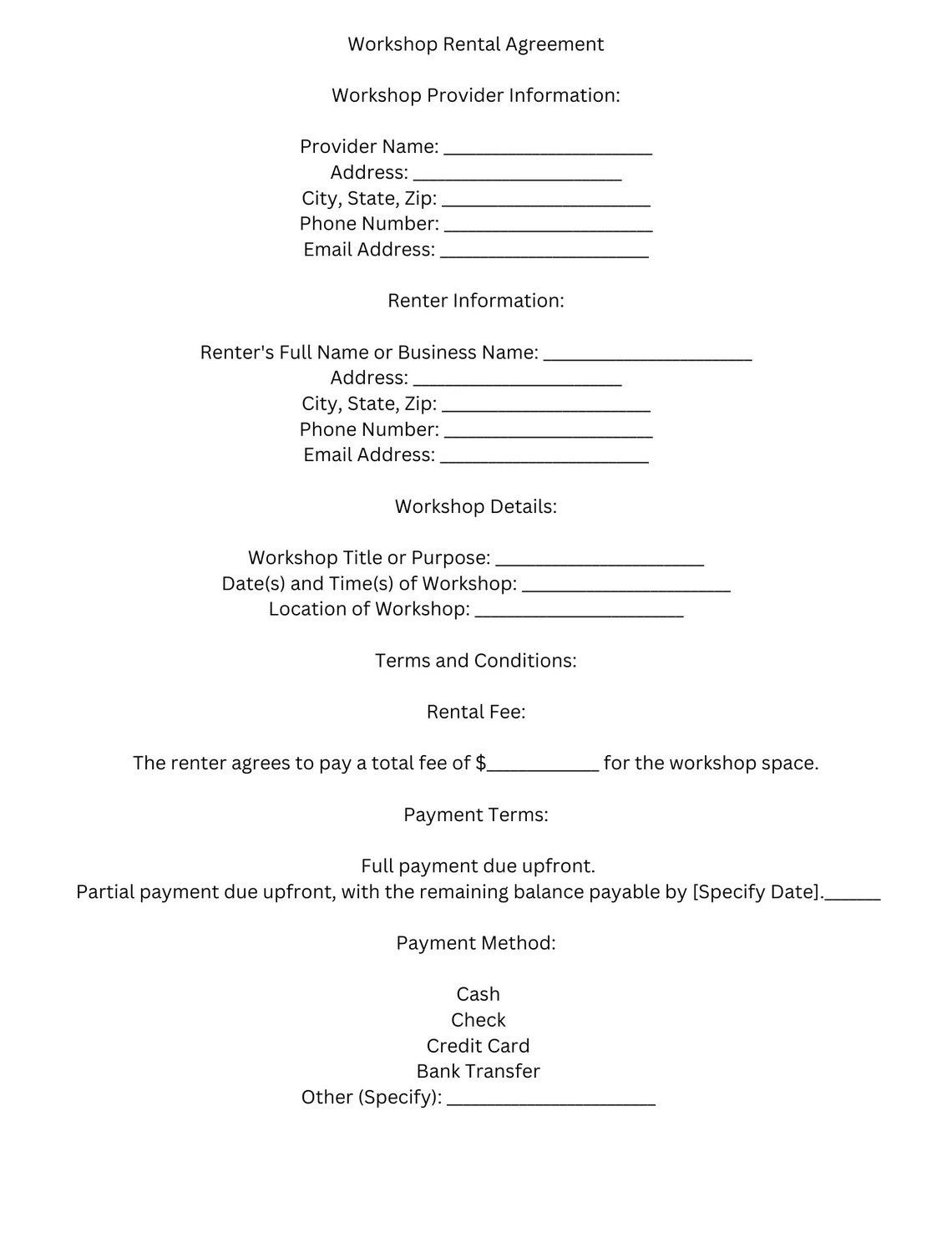 Rental Agreementtemplate, Instant Download Etsy