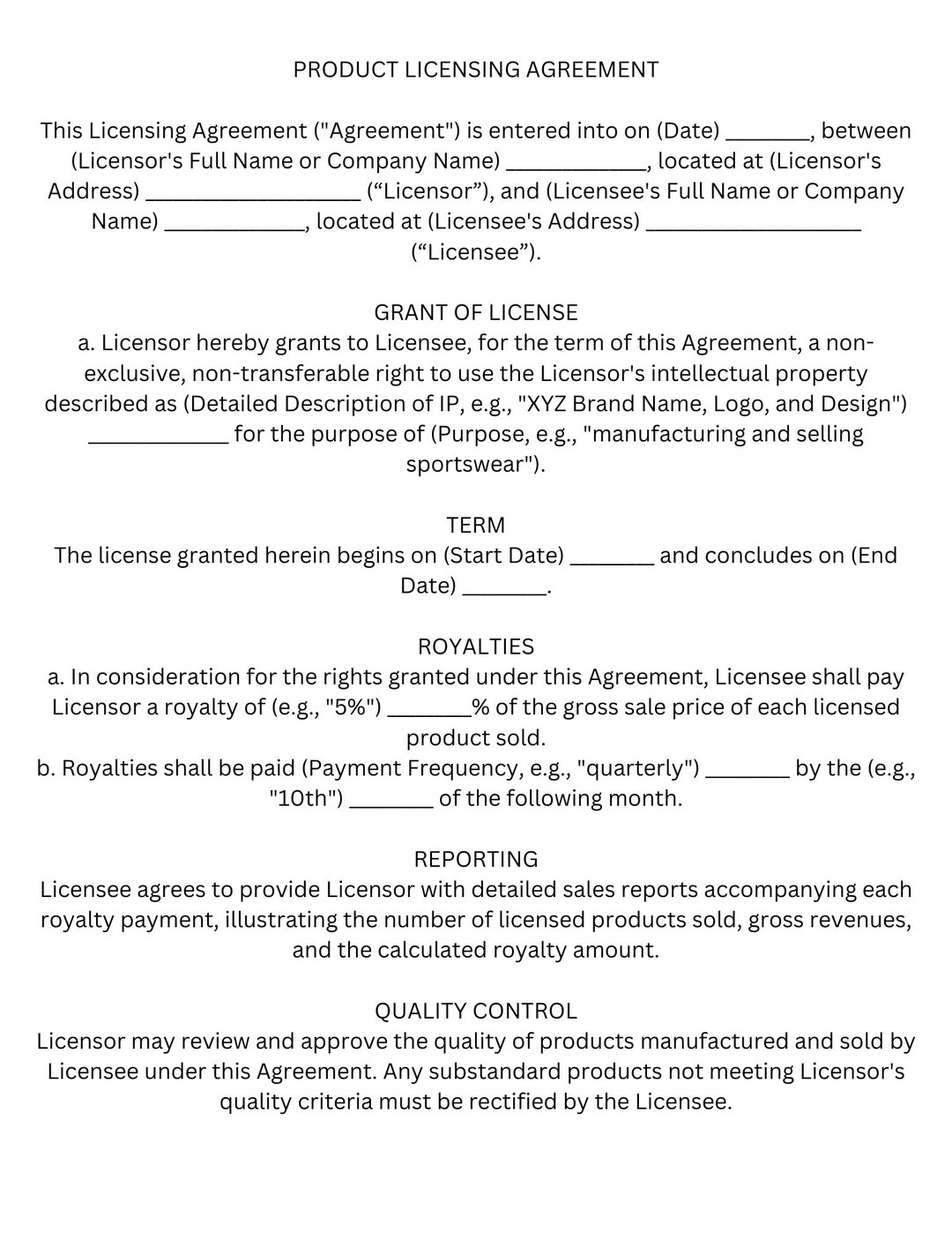 Product Licensing Agreement Template-pdf Download - Etsy