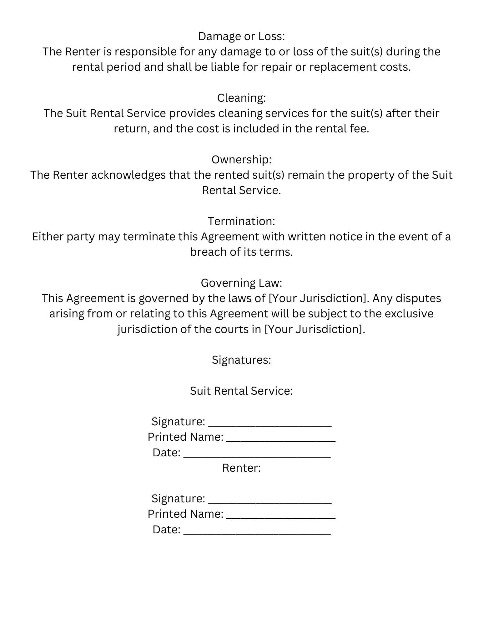 Suit Rental Agreement Template Etsy Suit Rental Agreement Template Etsy