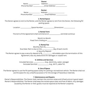 RV Parking Space Rental Agreement Template-Pdf Download version 2