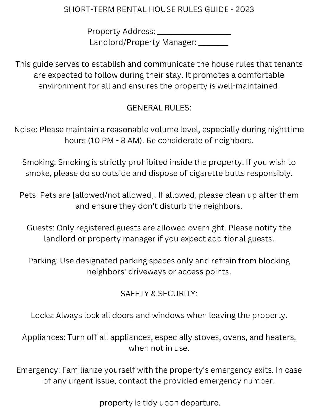 Shortterm Rental House Rules Guide Etsy
