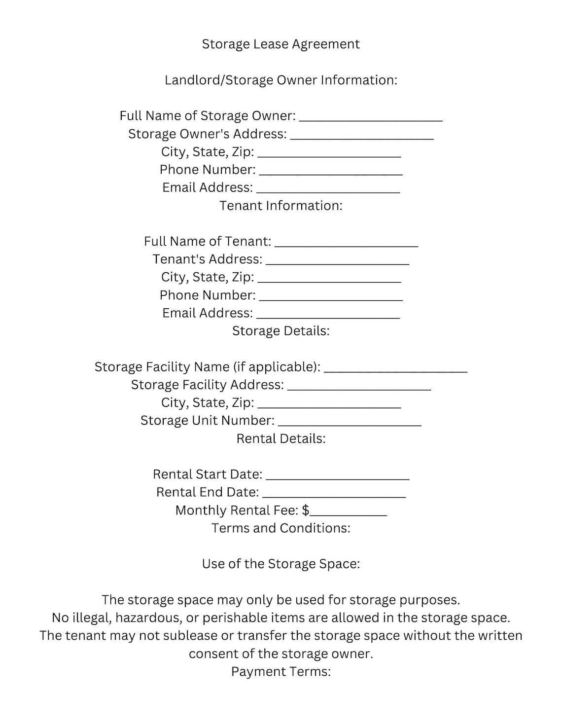 Storage Lease Agreement Form Professional and Customizable Etsy Storage Lease Agreement Form Professional and Customizable Etsy