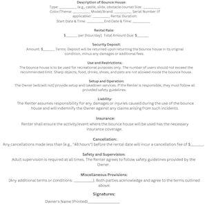 Bounce House Rental Agreement Template-Digital Download