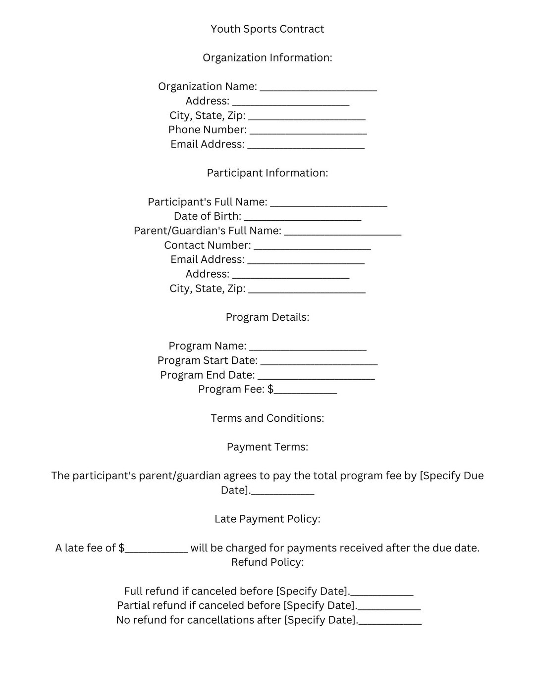 Youth Sports Contracttemplate, Instant Download Etsy Youth Sports Contracttemplate, Instant Download Etsy