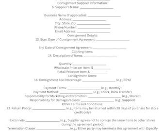 Modèle de formulaire de contrat de consignation pour un magasin de vêtements, téléchargement immédiat