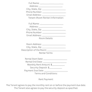 Room Rental Agreement Form - Customizable Template in Canva, Digital Download