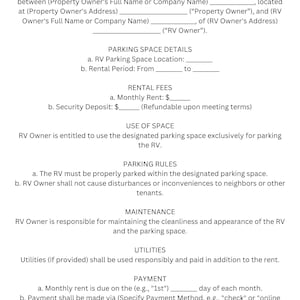 RV Parking Space Rental Agreement Template-Pdf Download