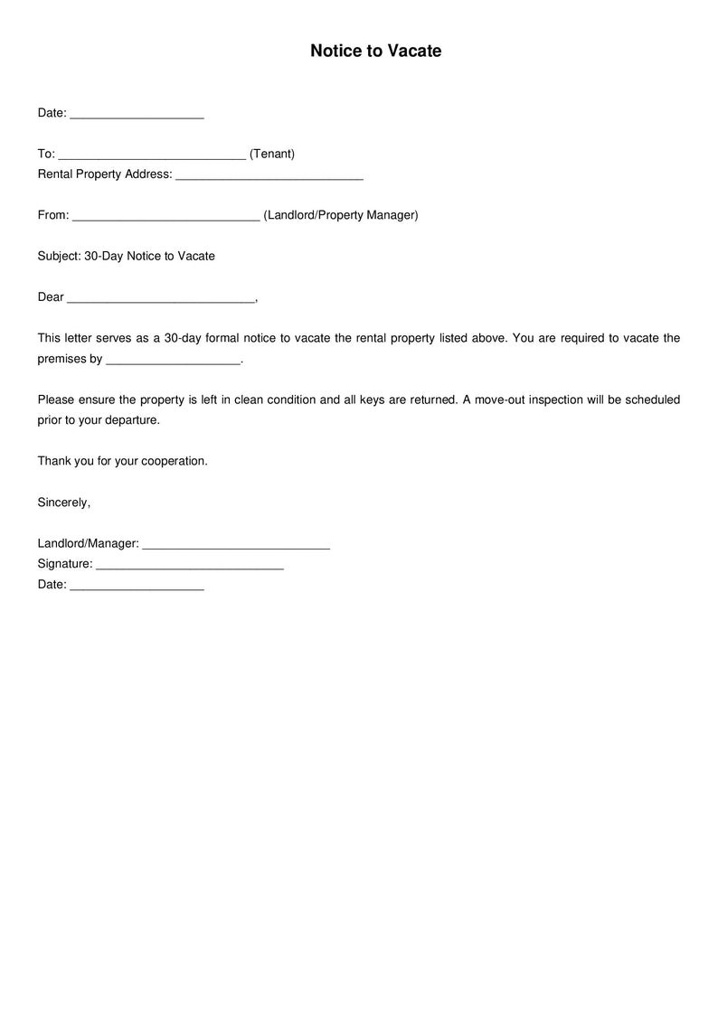 Notice to Vacate Letter Template | Editable 30-day Tenant Eviction ...