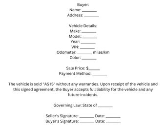 Vehicle Bill of Sale Template Form- PDF Download & Edit