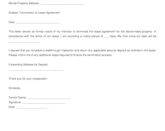 Lease Termination Letter Template | Editable Rental Notice PDF for Tenants