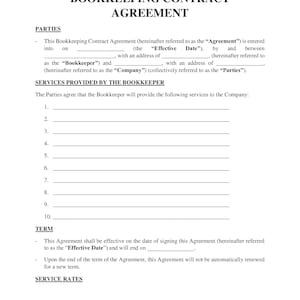 Bookkeeping contract agreement template Etsy Bookkeeping contract agreement template Etsy