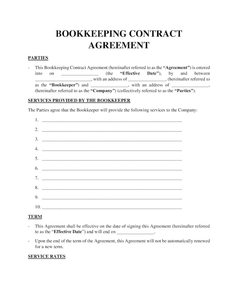 Bookkeeping contract agreement template Etsy Bookkeeping contract agreement template Etsy