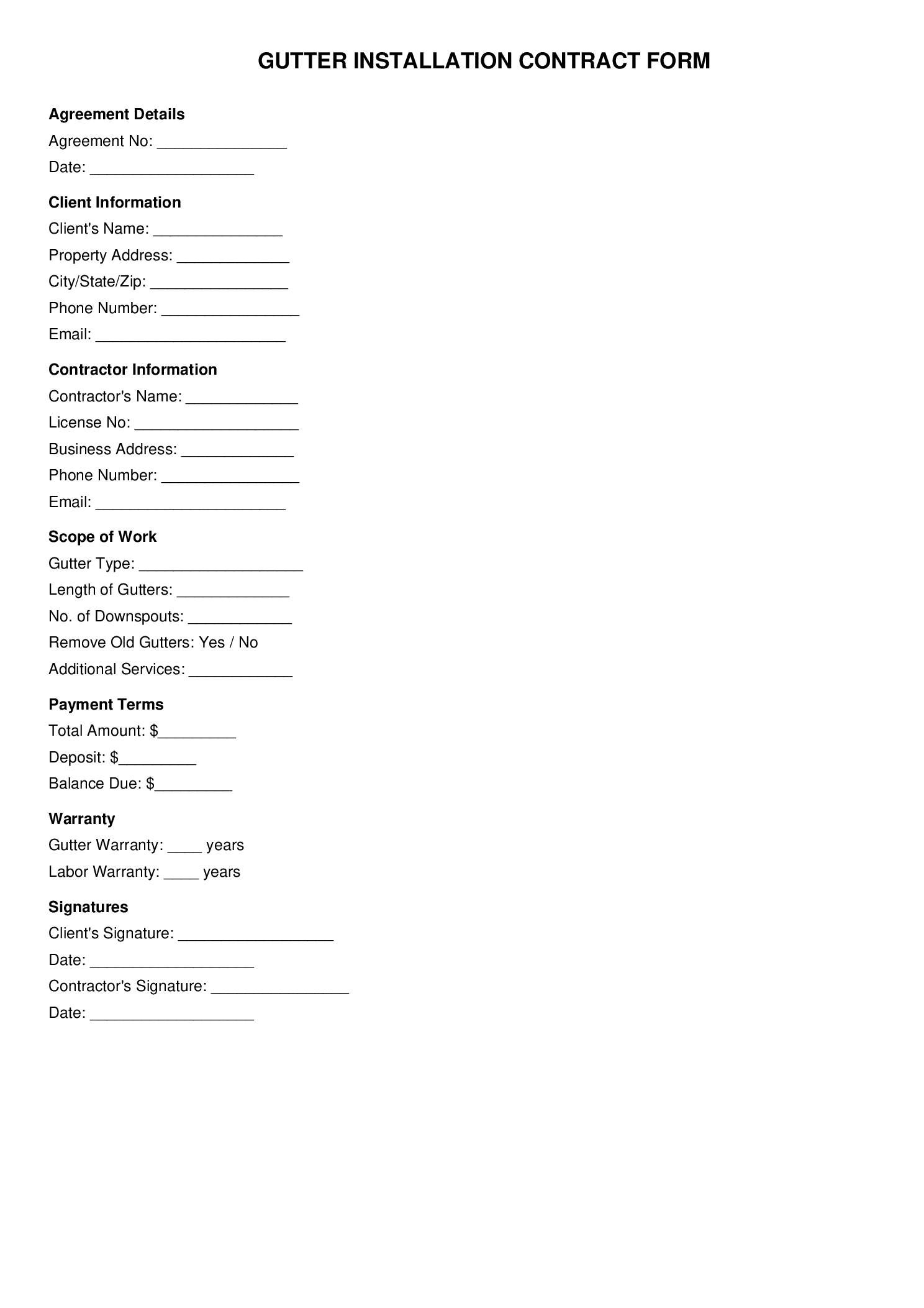 Gutter Installation Contract Template Editable Printable Etsy