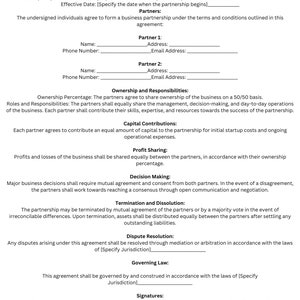 50/50 Business Partnership Agreement-Template download