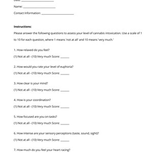 ¿Qué tan drogado estoy? Formulario de autoevaluación / Herramienta de análisis de cannabis / PDF editable e imprimible