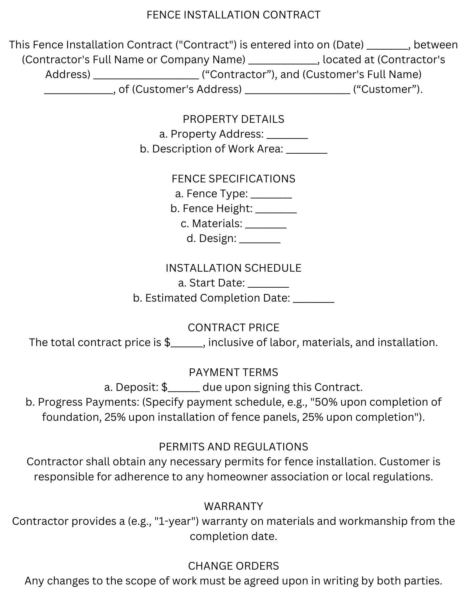 Fence Installation Contract Template PDF Download, Edit in Canva Etsy Fence Installation Contract Template PDF Download, Edit in Canva Etsy