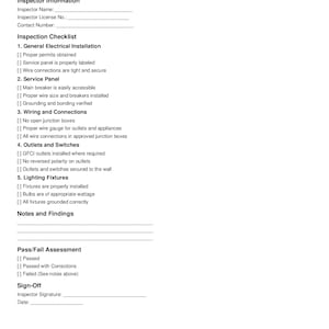 Electrical Inspection Report Form | Printable Electrician Inspection Checklist | Editable PDF
