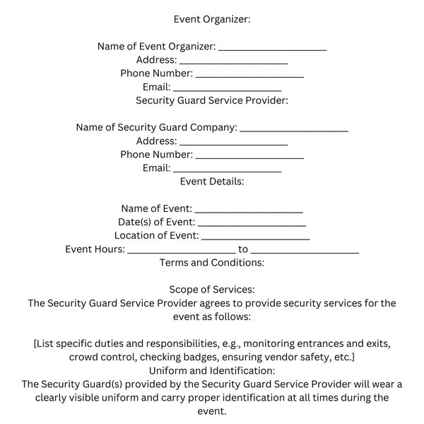 Event Vending Security Guard Contract Template