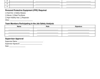 Formulario de análisis de seguridad laboral (JSA) / Lista de verificación de seguridad laboral imprimible / PDF editable