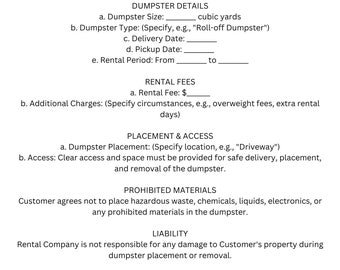 Dumpster Rental Contract Template: Digital Download
