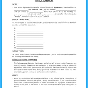 Vendor Contract-Template, Instant Download