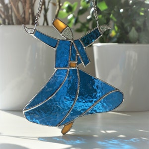 Stained Glass Sufi Whirling Dervish Suncatcher, Window Ornament, Window Hanging, Home Decoration, Home Gift