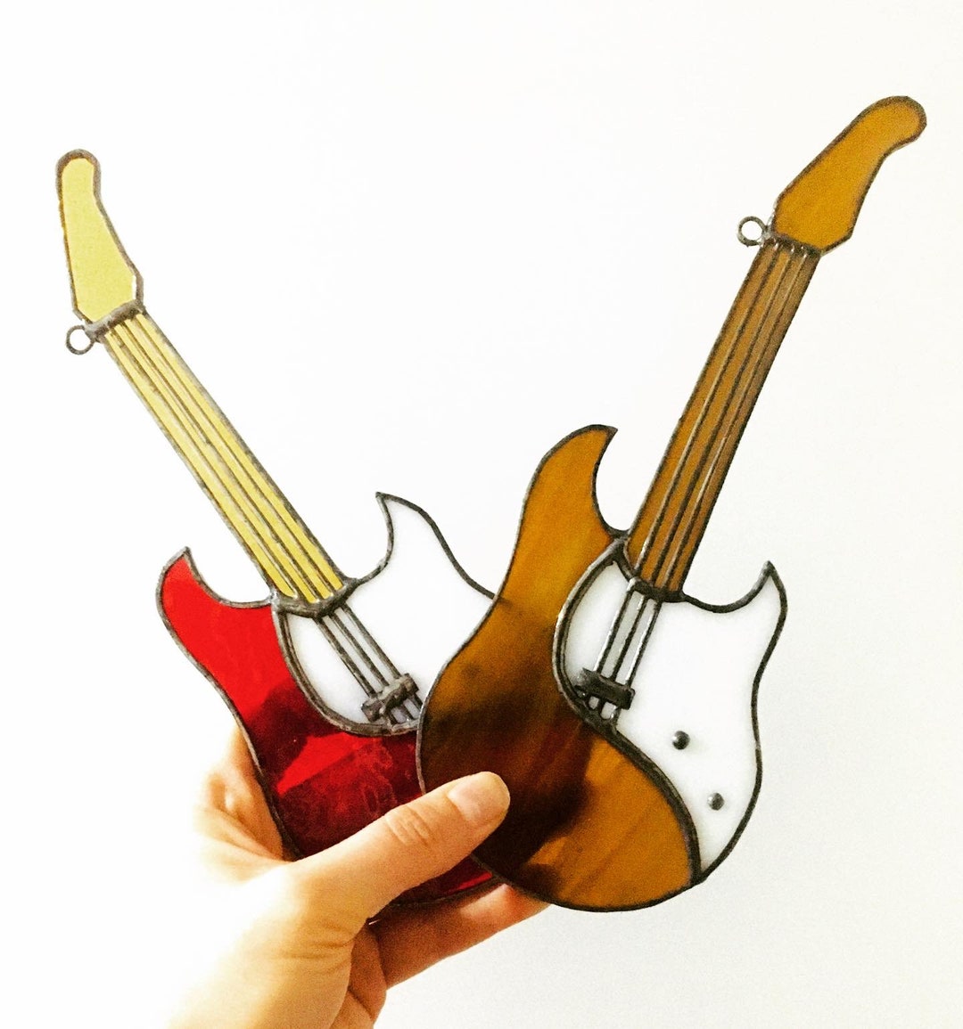 Stained Glass Electric Guitar Stratocaster Suncatcher, Window Ornament