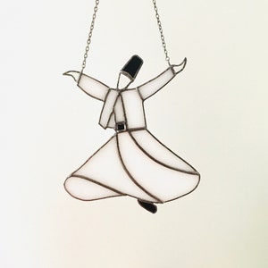 Stained Glass White Iridescent Sufi Whirling Dervish Suncatcher, Window Hanging, Window Ornament, Islamic Decoration