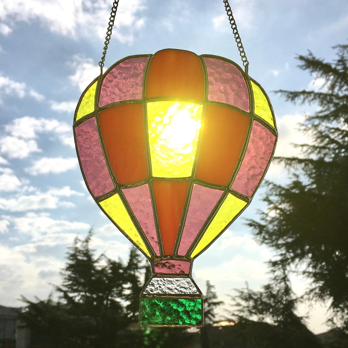 Stained Glass Hot Air Balloon Suncatcher, Window Ornament, Window