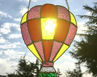 Stained Glass Hot Air Balloon Suncatcher, Window Ornament, Window Hanging, Mothers Day Gift